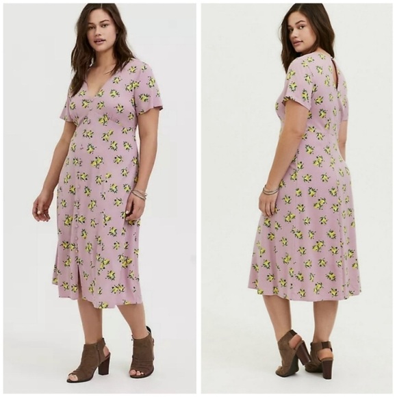 Torrid Lemon Midi Dress Lavender Size 1 - Picture 1 of 6